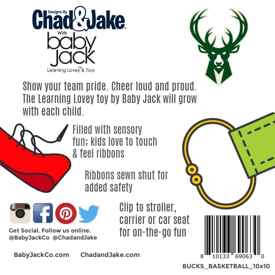 Juguete Sensorial de Etiquetas Milwaukee Bucks - Baby Jack - 20x20cm