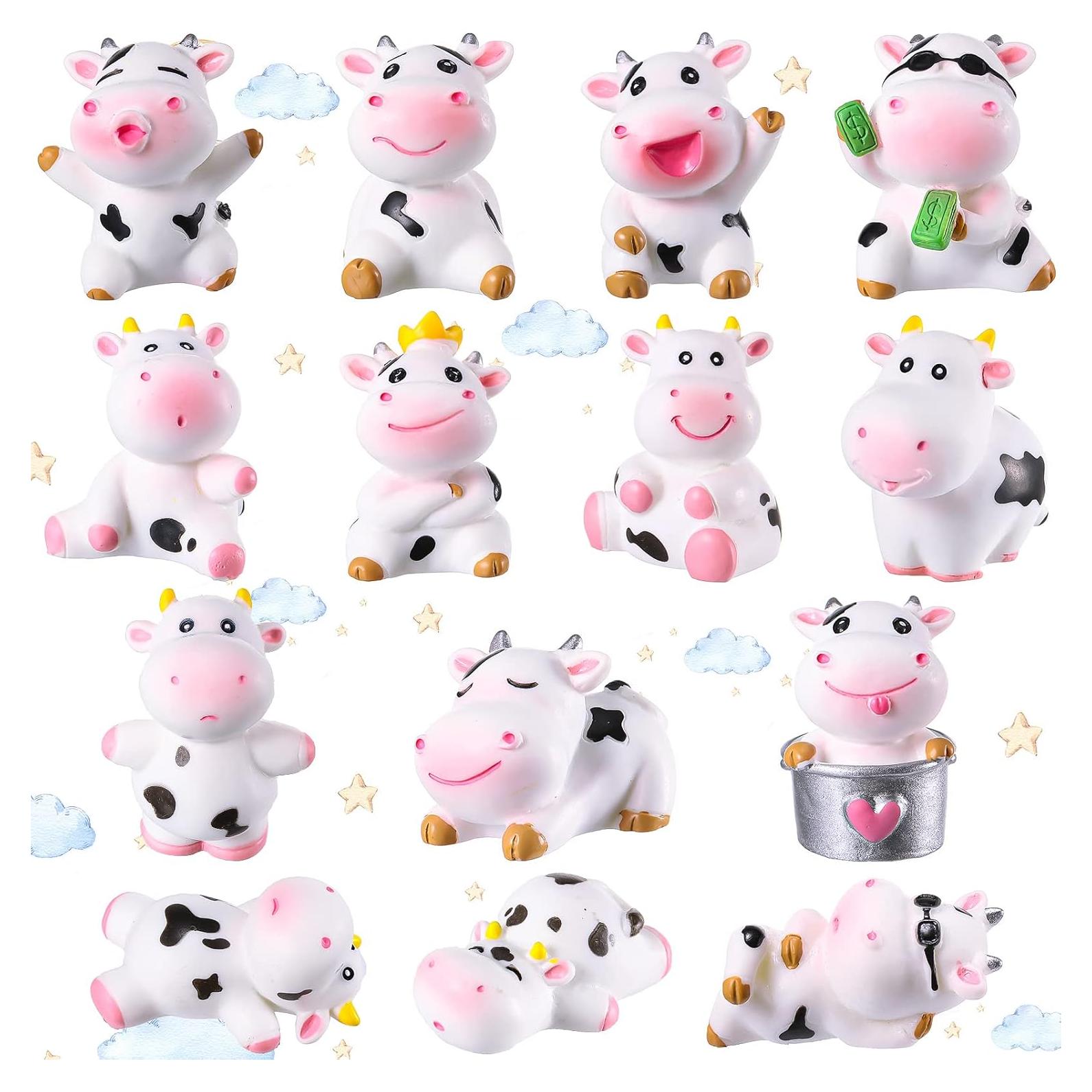 14 Figuras de Vaca Miniatura Blulu para Decoración de Pasteles