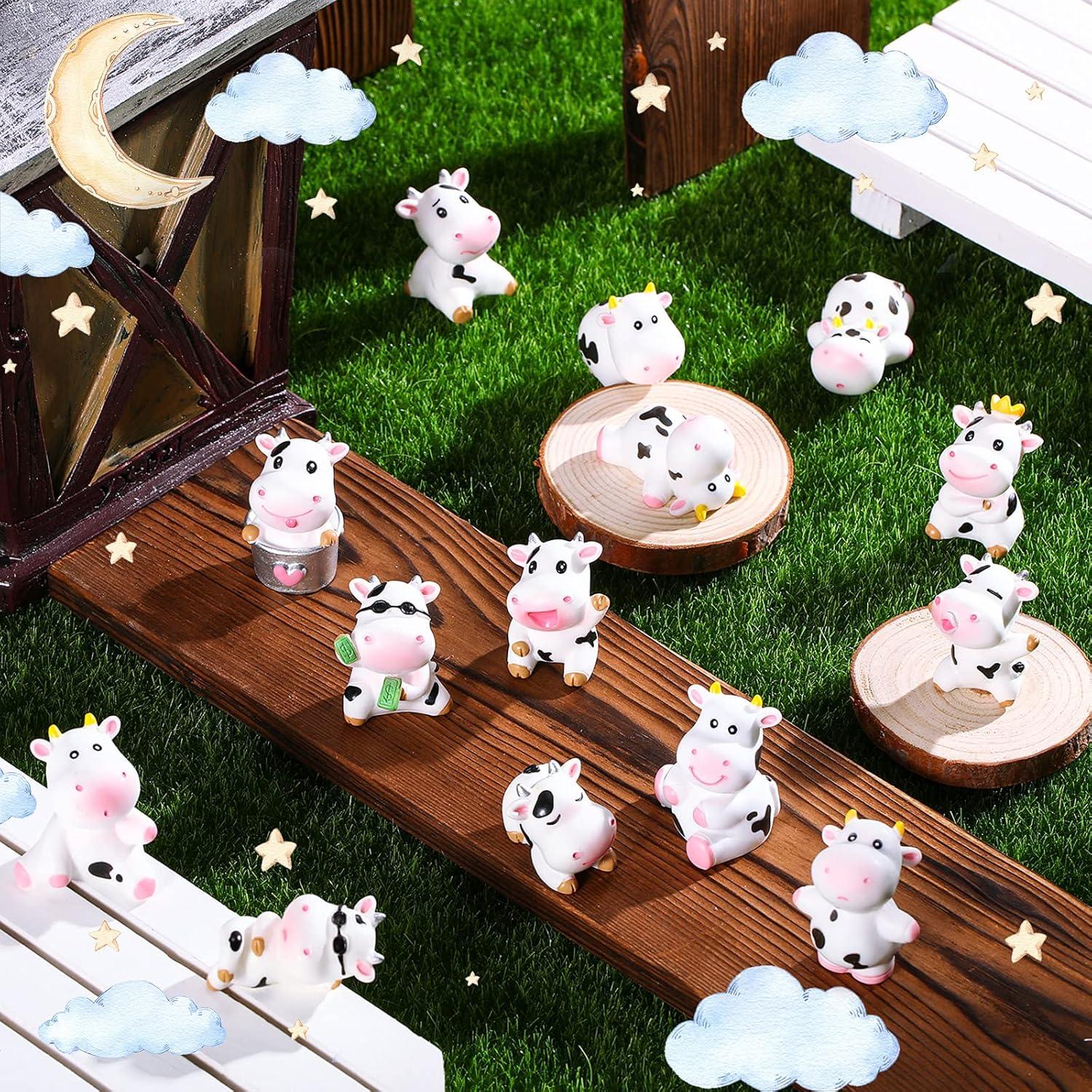 14 Figuras de Vaca Miniatura Blulu para Decoración de Pasteles