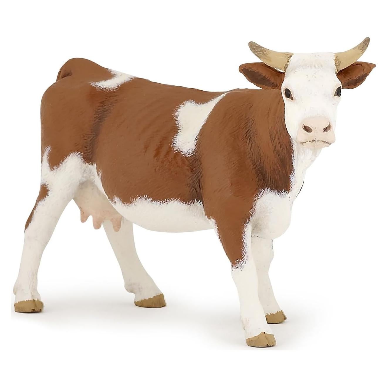 Figura de Vaca Simmental Papo - Realista y Pintada a Mano - 13x4x8 cm