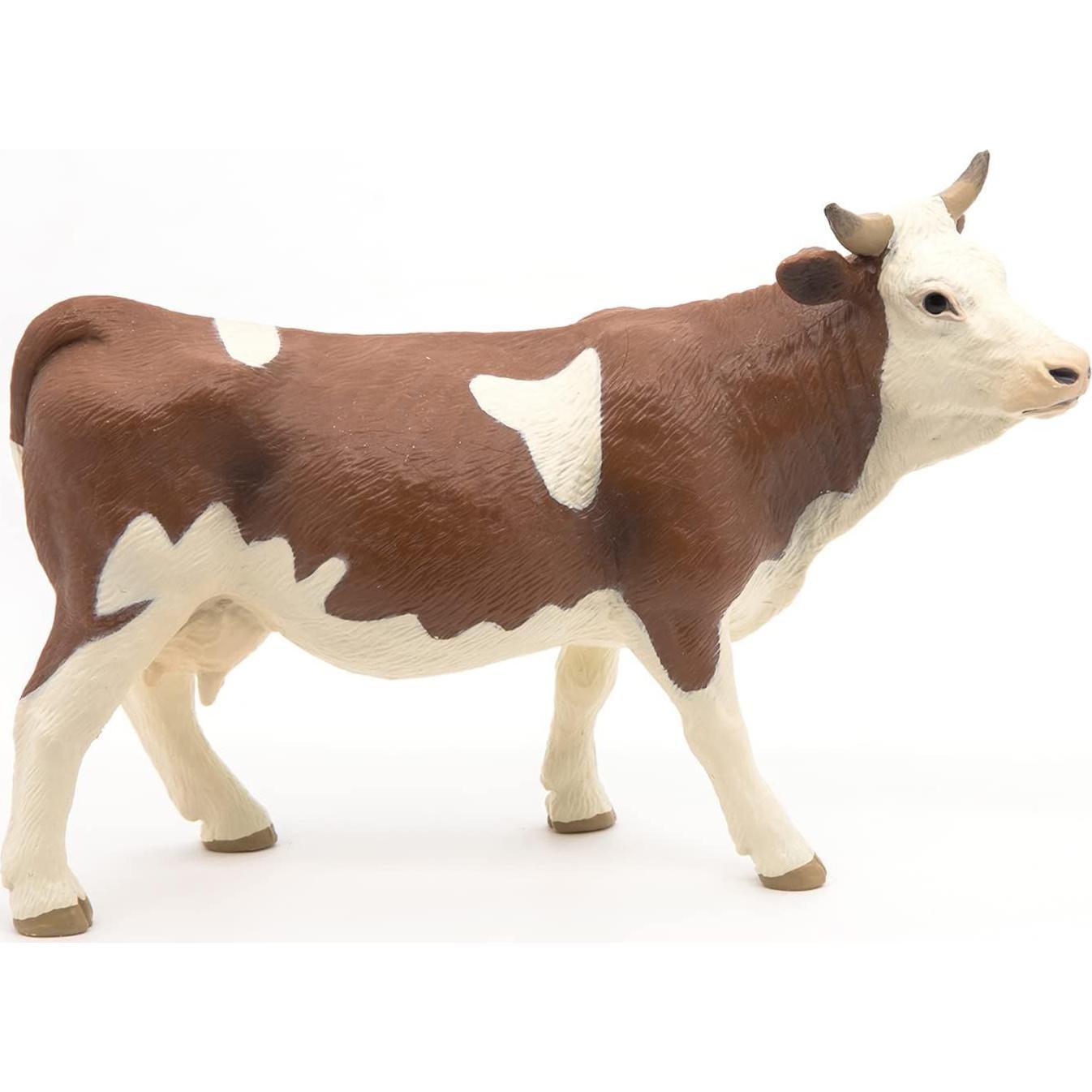 Figura de Vaca Simmental Papo - Realista y Pintada a Mano - 13x4x8 cm