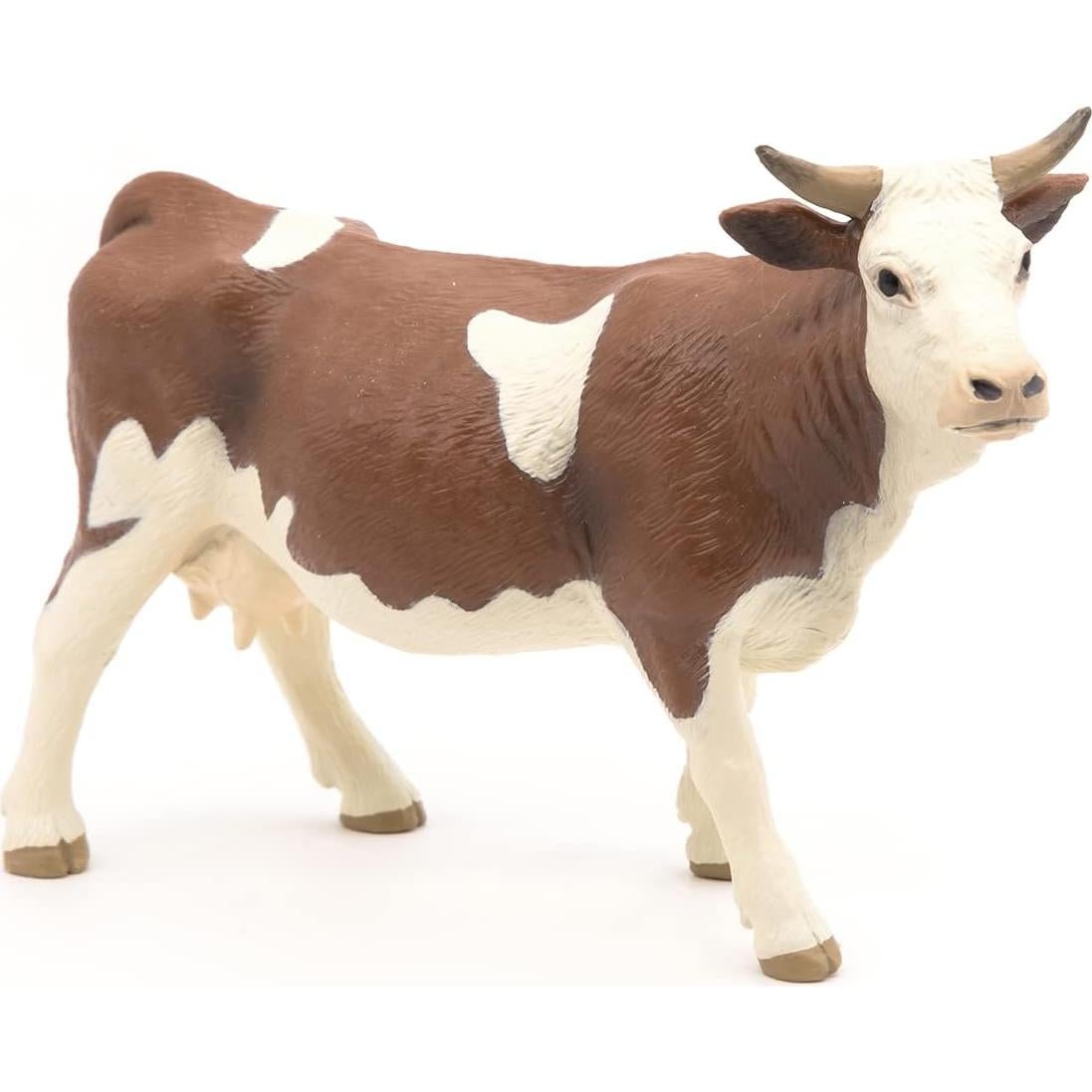 Figura de Vaca Simmental Papo - Realista y Pintada a Mano - 13x4x8 cm