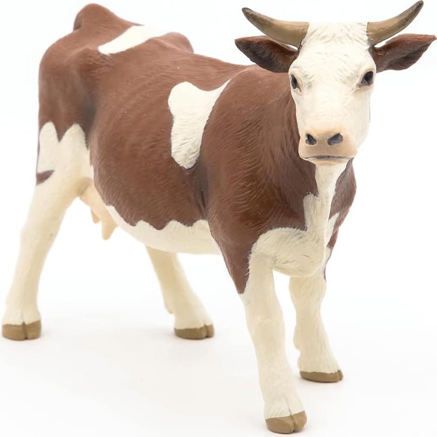 Figura de Vaca Simmental Papo - Realista y Pintada a Mano - 13x4x8 cm