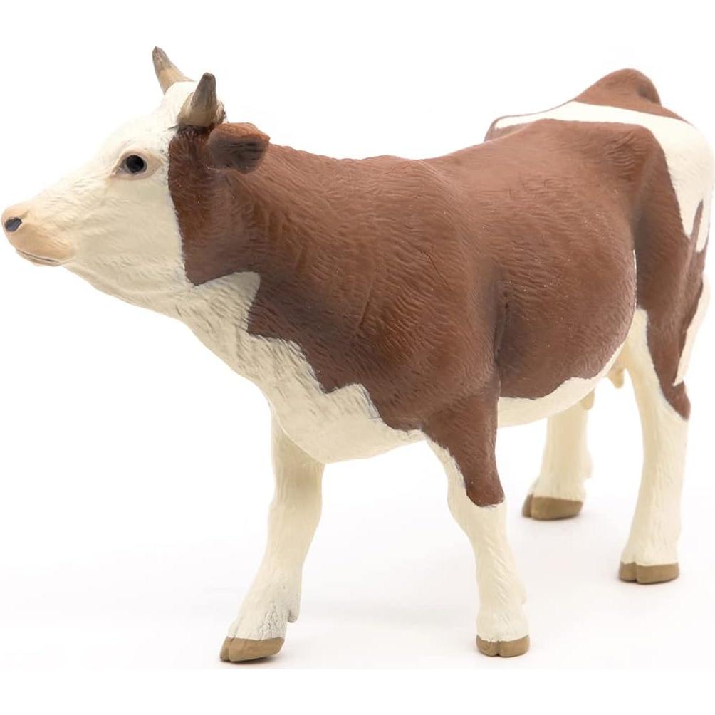 Figura de Vaca Simmental Papo - Realista y Pintada a Mano - 13x4x8 cm