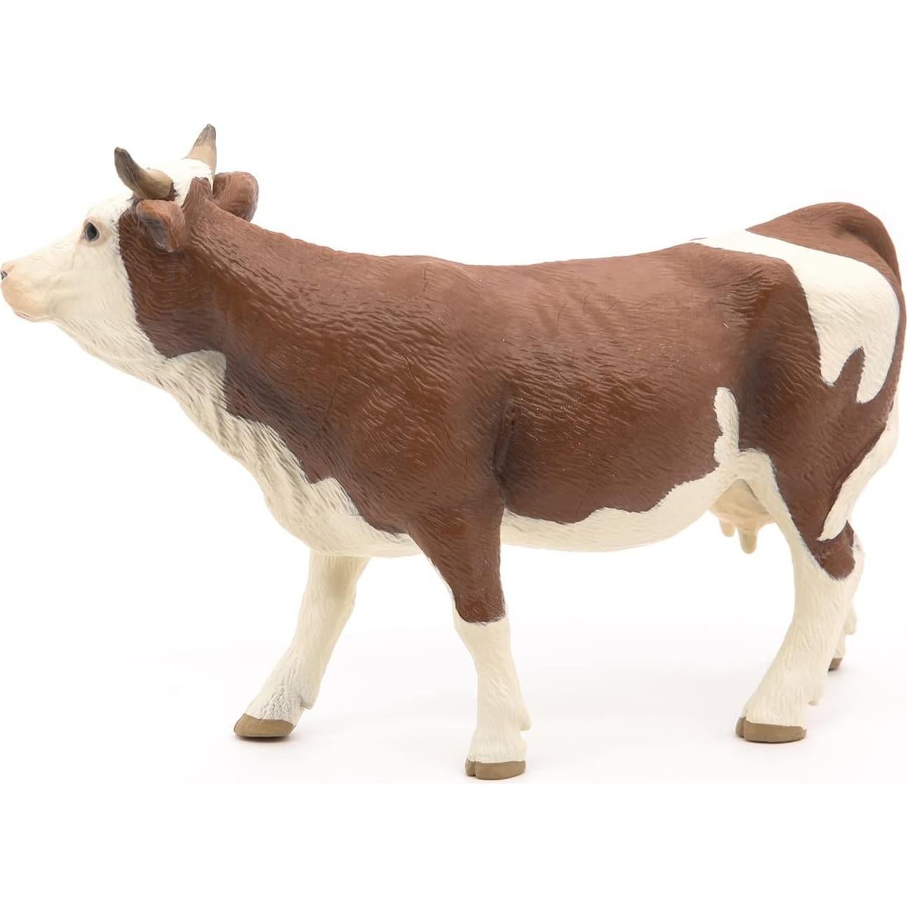 Figura de Vaca Simmental Papo - Realista y Pintada a Mano - 13x4x8 cm