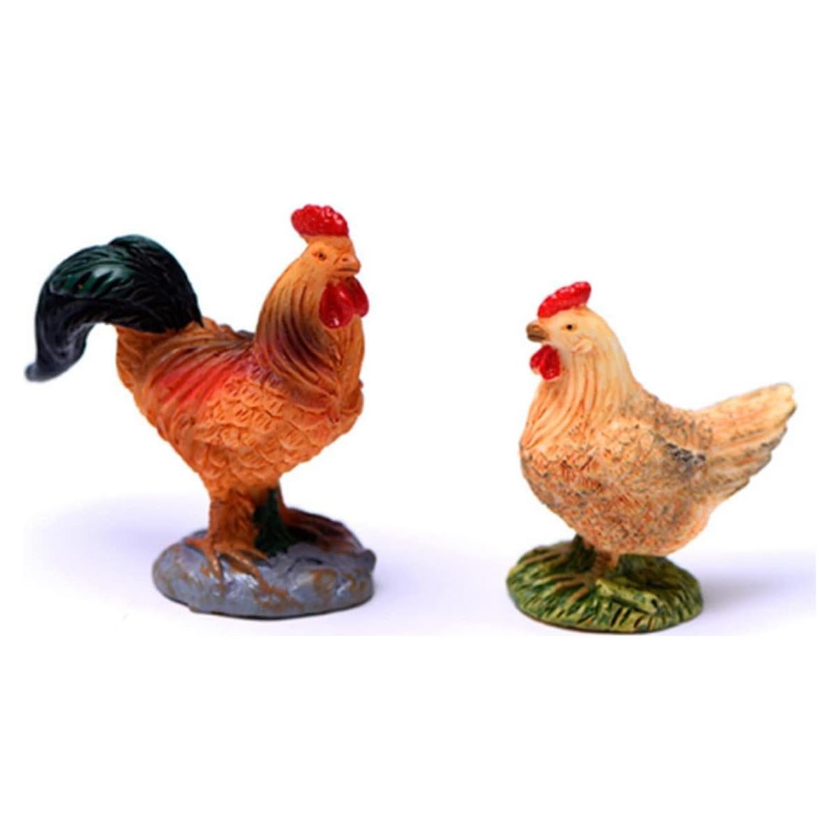 Figuras Miniatura Gallo y Gallina Haohaiblooms - 4x2.5x5.9cm