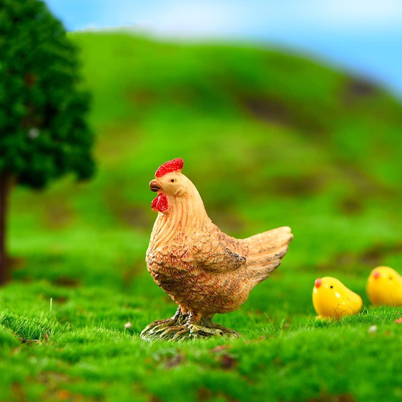 Figuras Miniatura Gallo y Gallina Haohaiblooms - 4x2.5x5.9cm