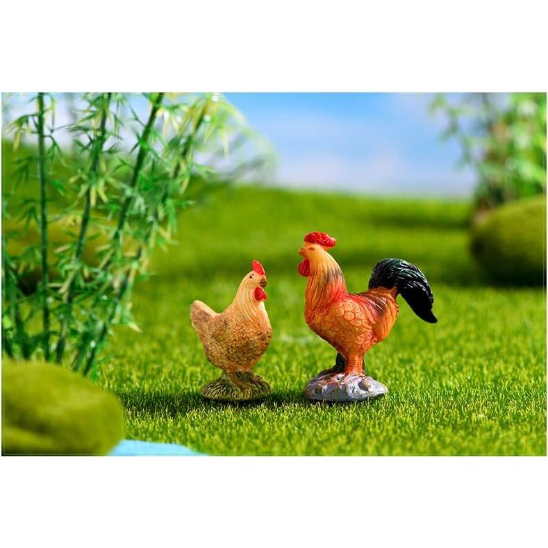 Figuras Miniatura Gallo y Gallina Haohaiblooms - 4x2.5x5.9cm