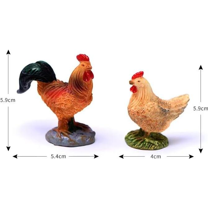 Figuras Miniatura Gallo y Gallina Haohaiblooms - 4x2.5x5.9cm