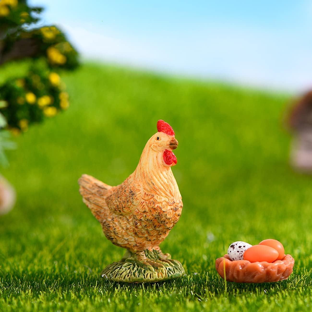 Figuras Miniatura Gallo y Gallina Haohaiblooms - 4x2.5x5.9cm