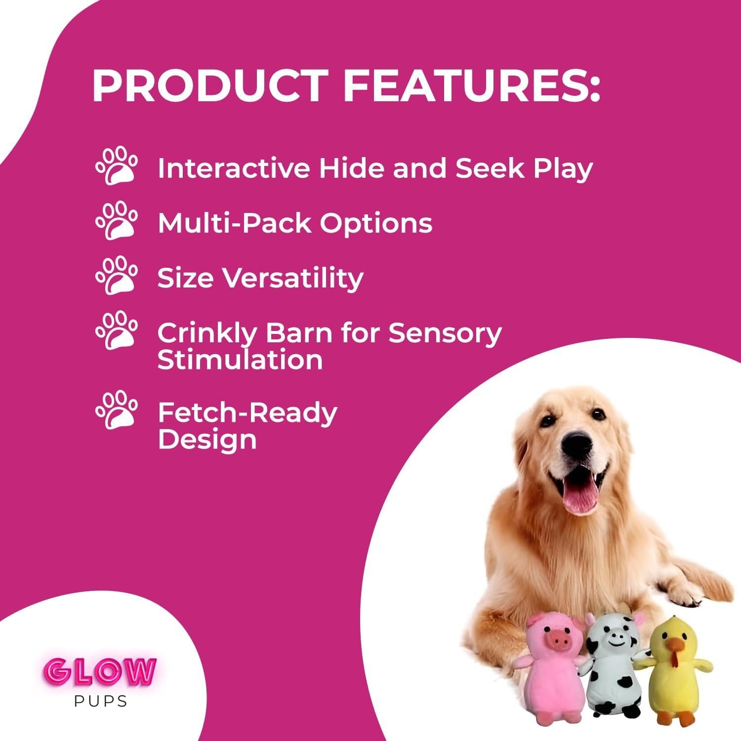 Juguetes de Peluche Squeaky Glow Pups para Perros Pequeños - 3 Piezas