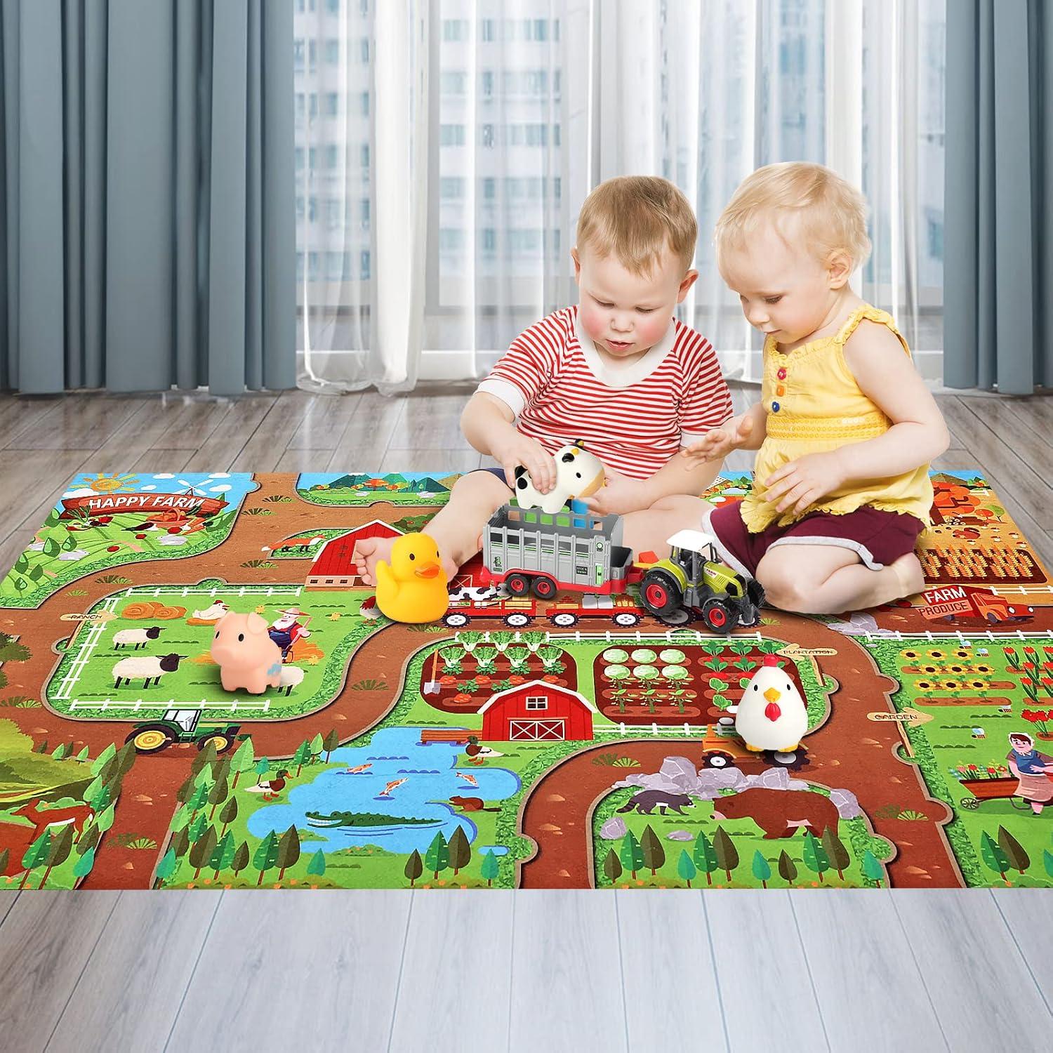 Juego de Granja Oriate con Tractor y 6 Animales - Alfombrilla 120x80cm