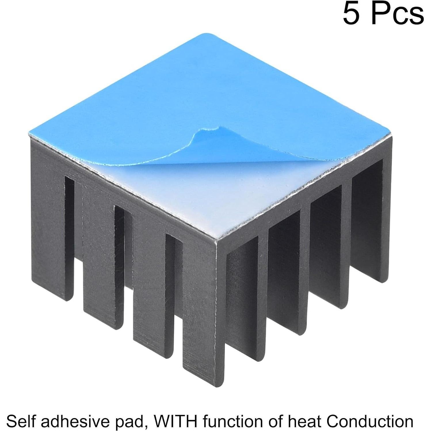Radiador Térmico Autoadhesivo uxcell 14x14x10mm Negro - 5 Pcs