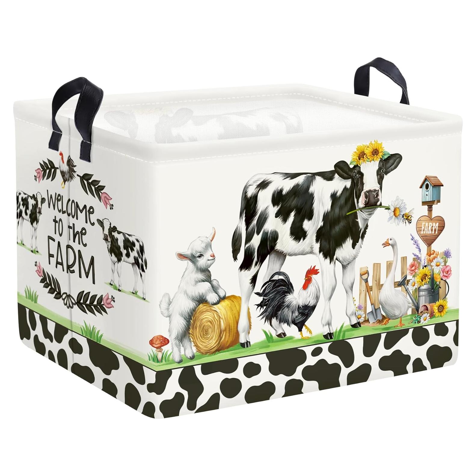 Cesta de Almacenamiento Plegable Estilo Granja Vaca 36L