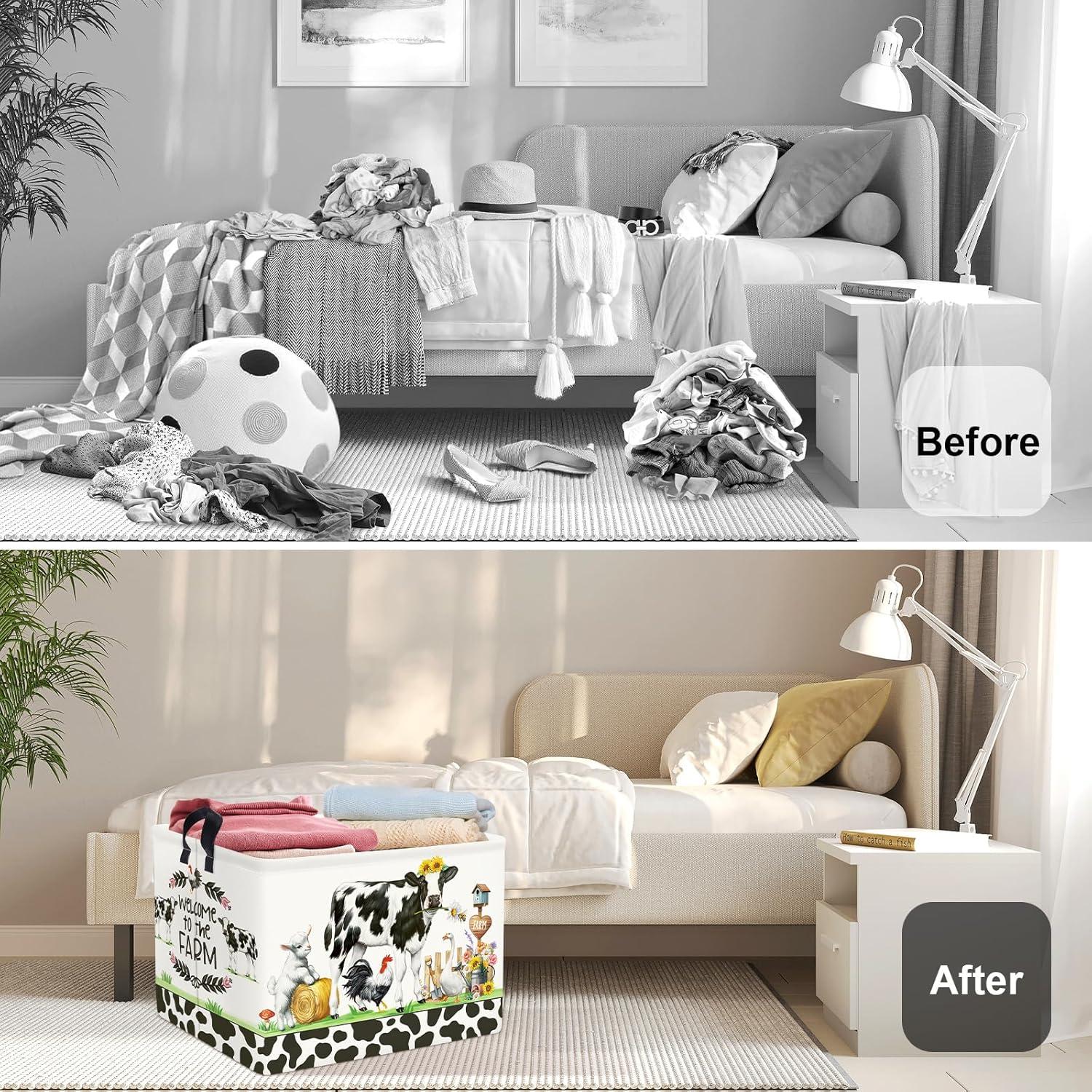 Cesta de Almacenamiento Plegable Estilo Granja Vaca 36L