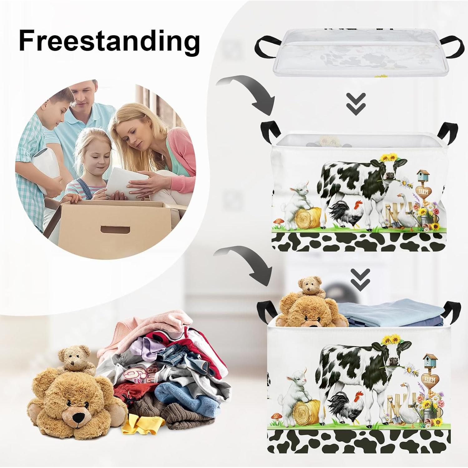 Cesta de Almacenamiento Plegable Estilo Granja Vaca 36L