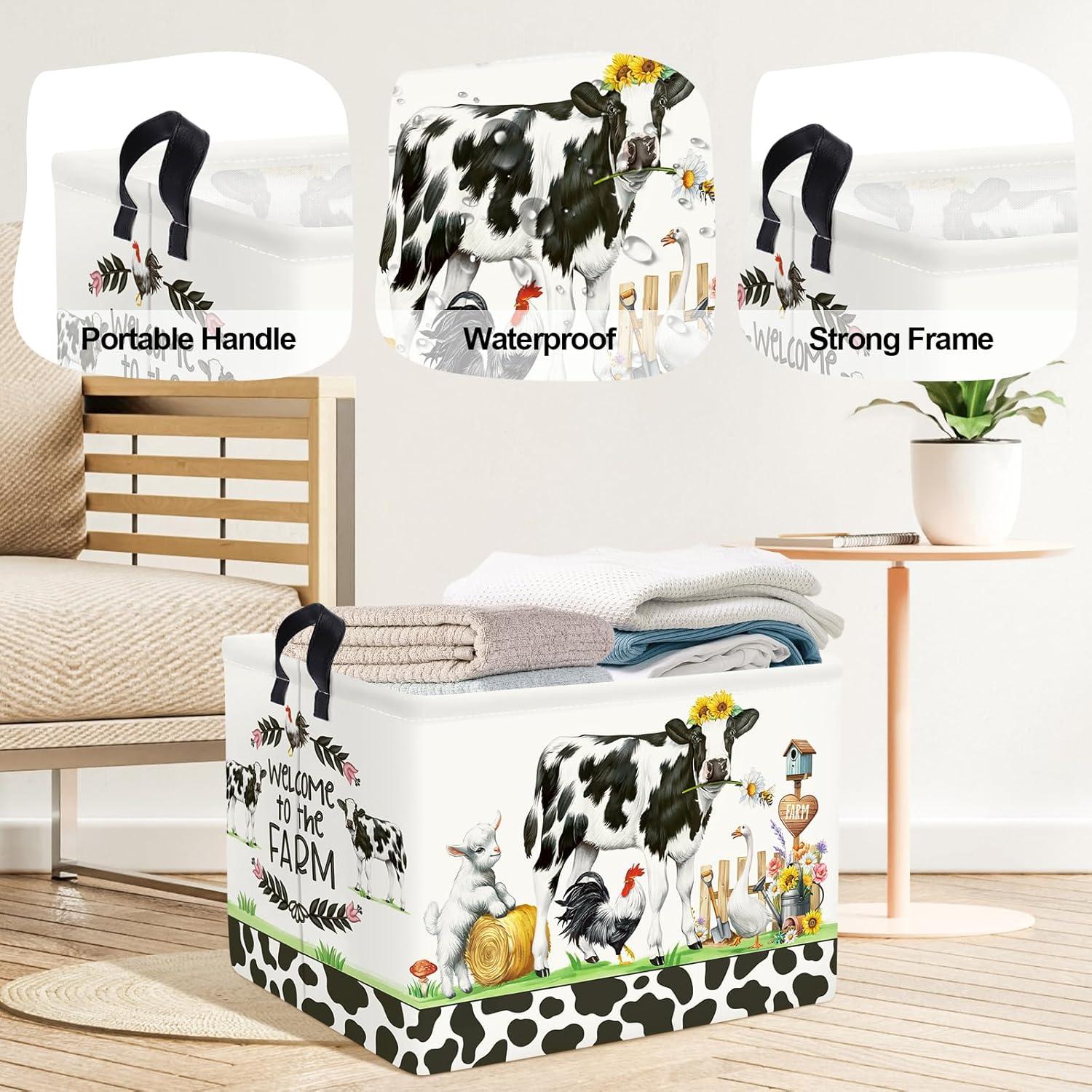 Cesta de Almacenamiento Plegable Estilo Granja Vaca 36L