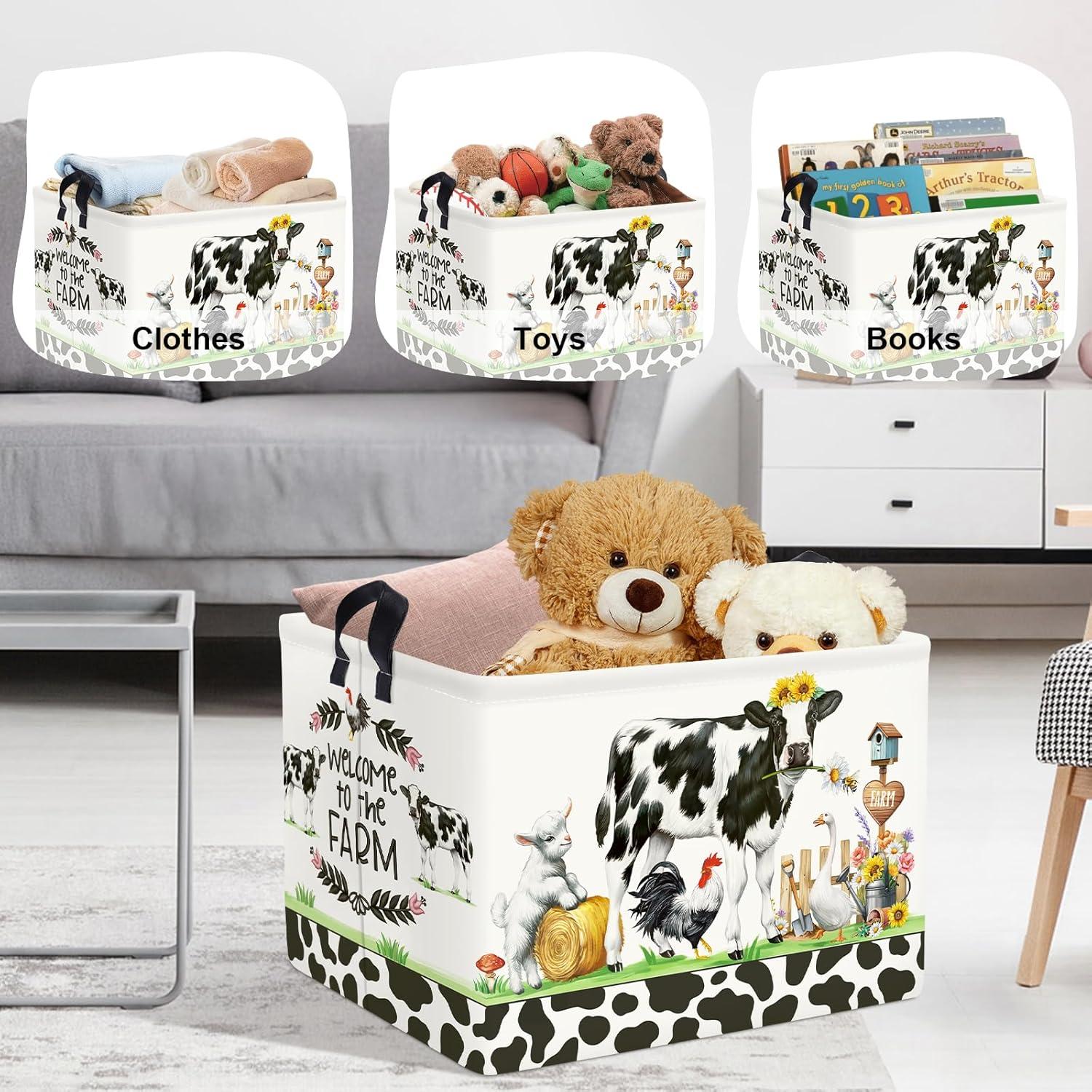 Cesta de Almacenamiento Plegable Estilo Granja Vaca 36L