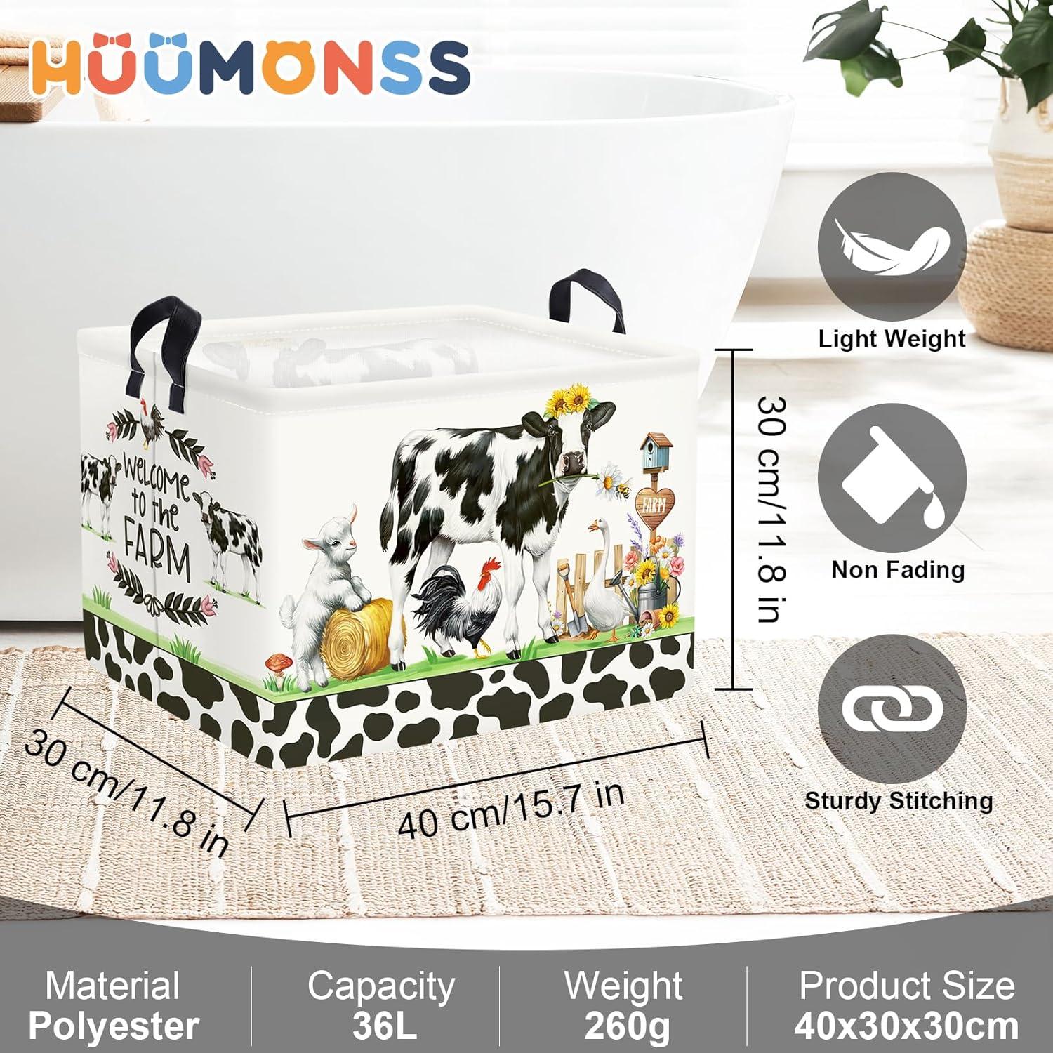 Cesta de Almacenamiento Plegable Estilo Granja Vaca 36L