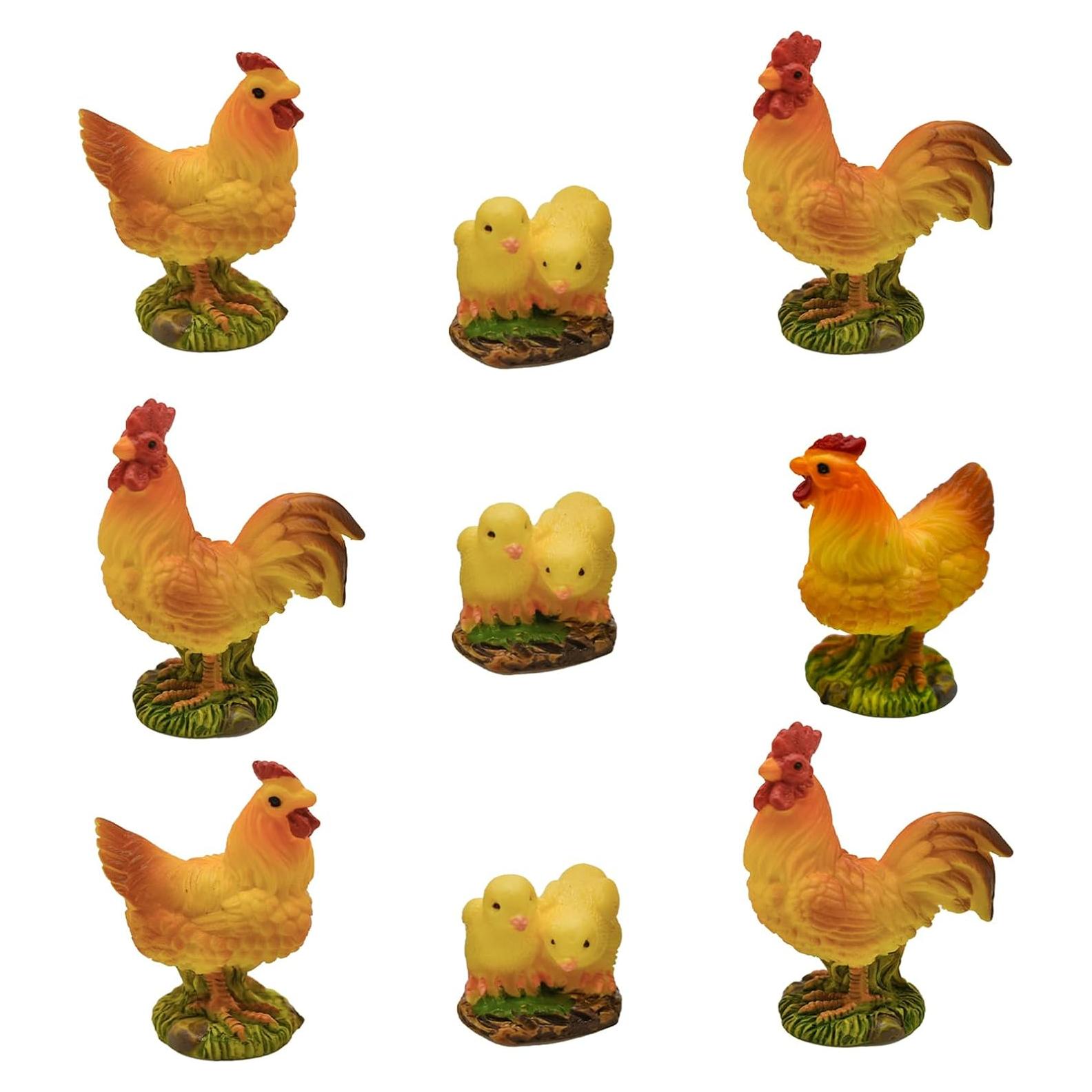 Figuras de Pollo Miniatura Pinenjoy - 9 Piezas de Resina 3-5 cm