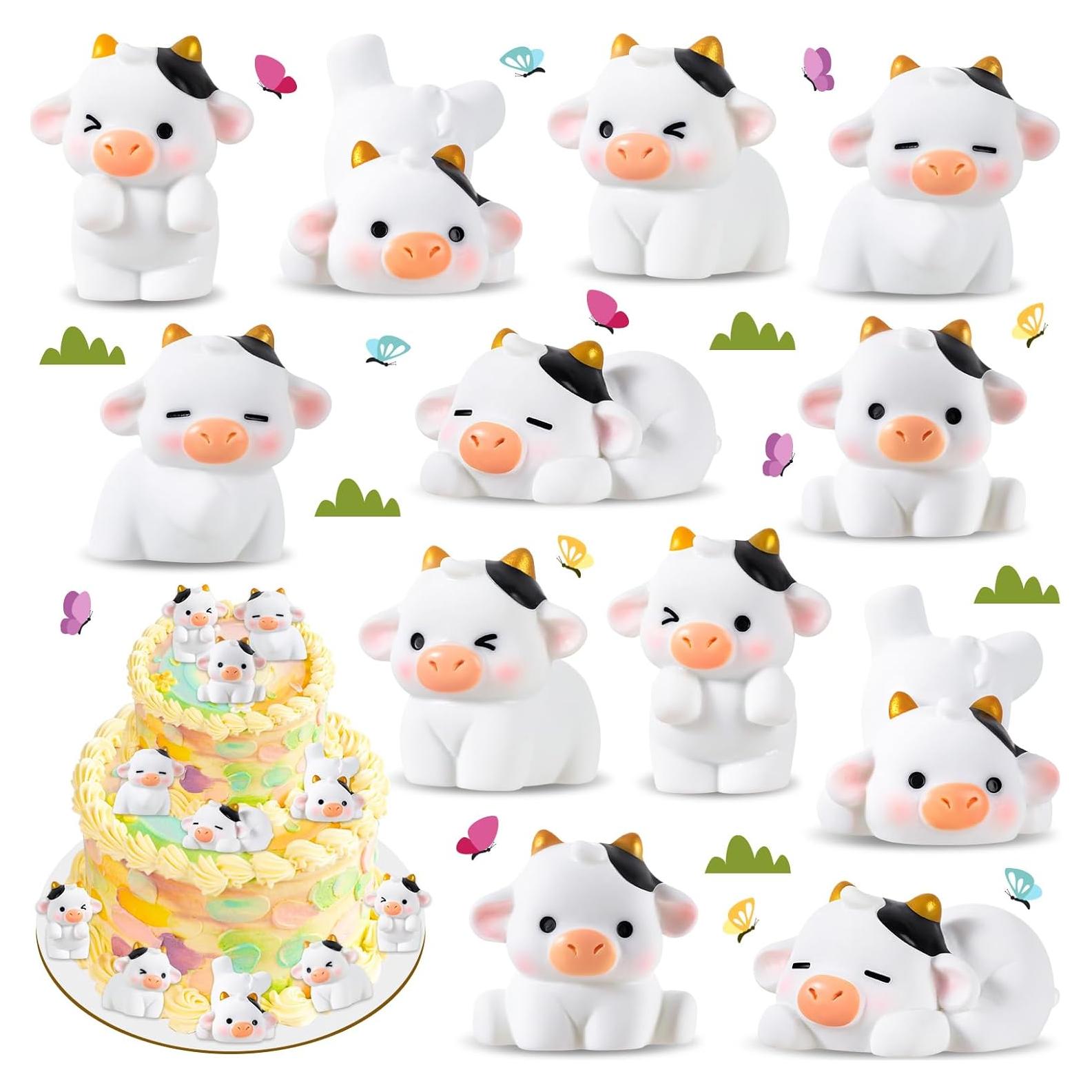 12 Mini Figuras de Vacas de Resina KQYSLXG para Decoración