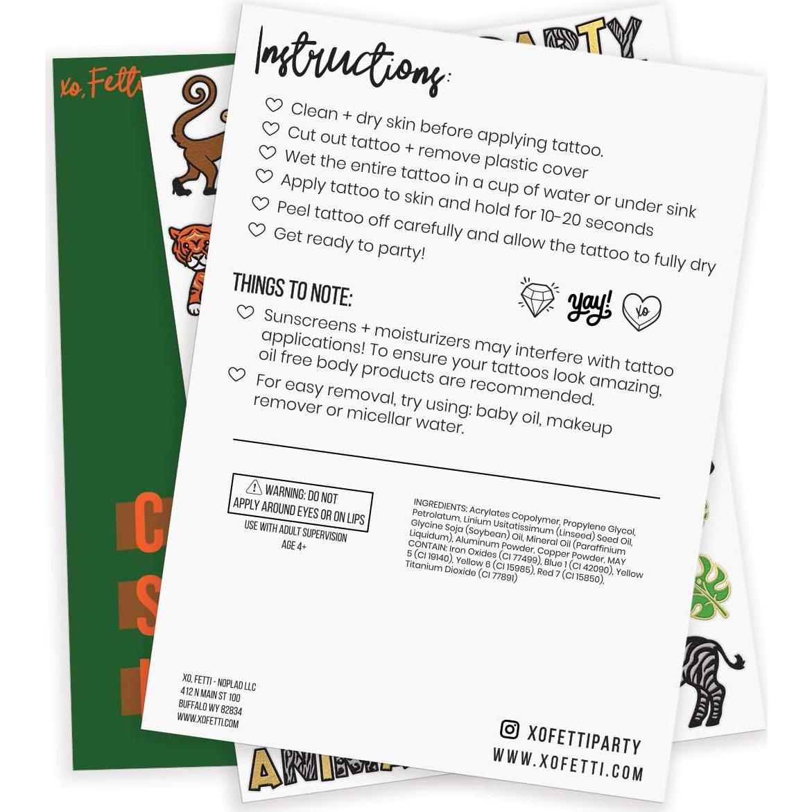 Tatuajes Temporales para Niños xo, Fetti Jungle - 30 Diseños