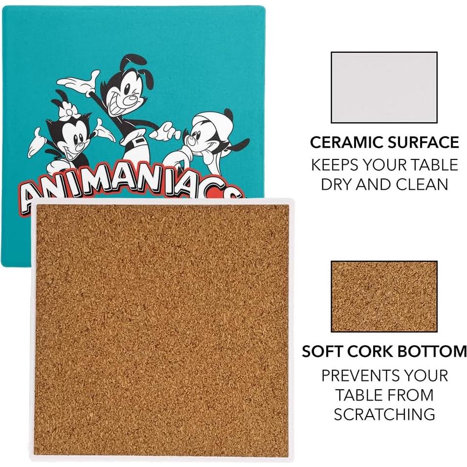 Set de 2 Posavasos Cerámica Animaniacs 9.9 cm con Base de Corcho