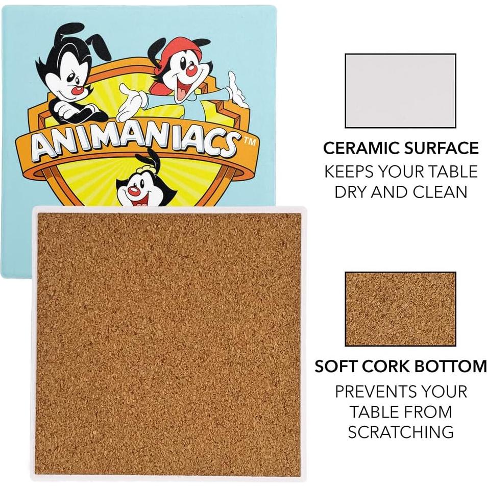Set de 2 Posavasos Cerámicos Animaniacs 9.9 cm con Base de Corcho