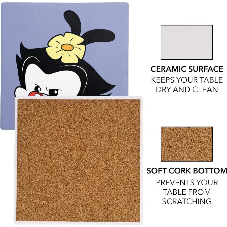 Set de 2 Posavasos de Cerámica Animaniacs 9.9 cm con Base de Corcho