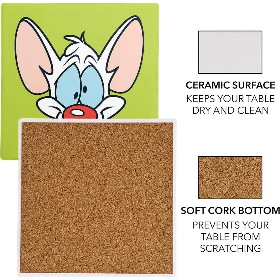 Set de 2 Posavasos Cuadrados Cerámica Pinky & The Brain 9.9 cm