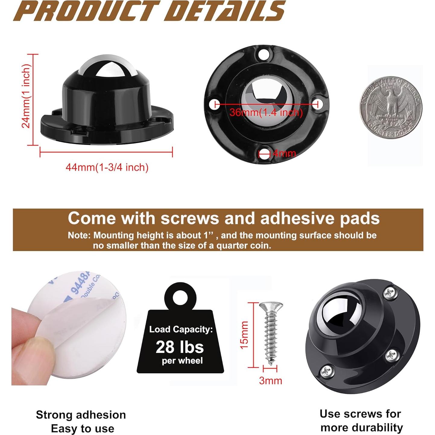 Ruedas Giratorias PlusRoc de 24mm para Muebles - 4 Piezas