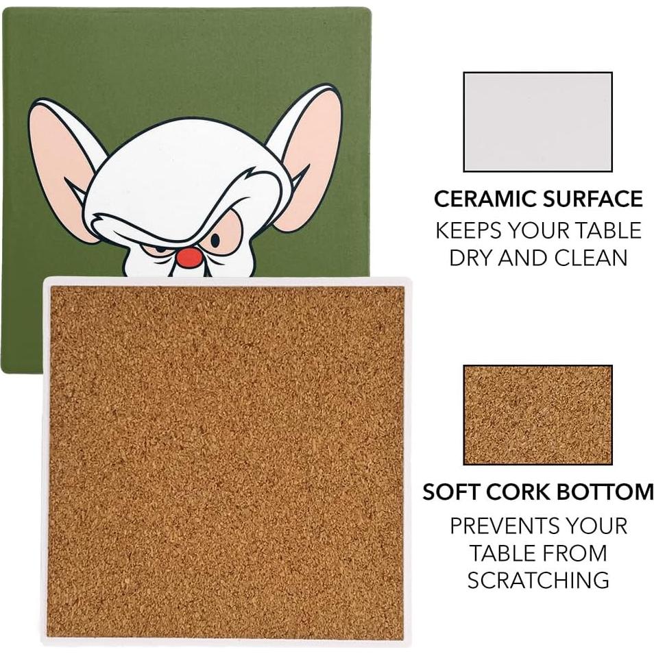 Set de 2 Posavasos Cerámicos Pinky y Cerebro 9.9 cm