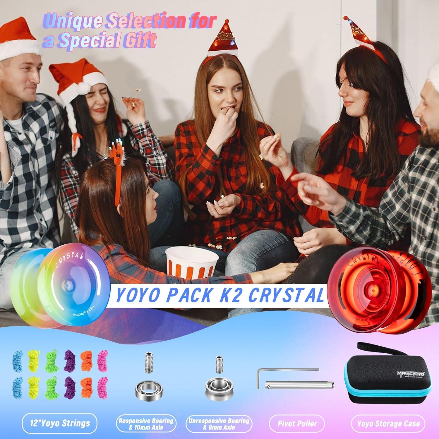 YoYo K2 Crystal Rojo y Gradiente Tricolor + 12 Cuerdas