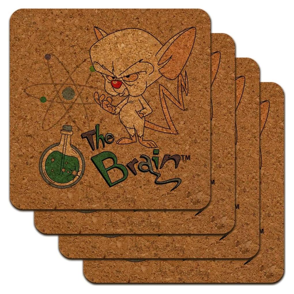 Juego de Posavasos de Corcho Pinky y El Cerebro - 4 Piezas