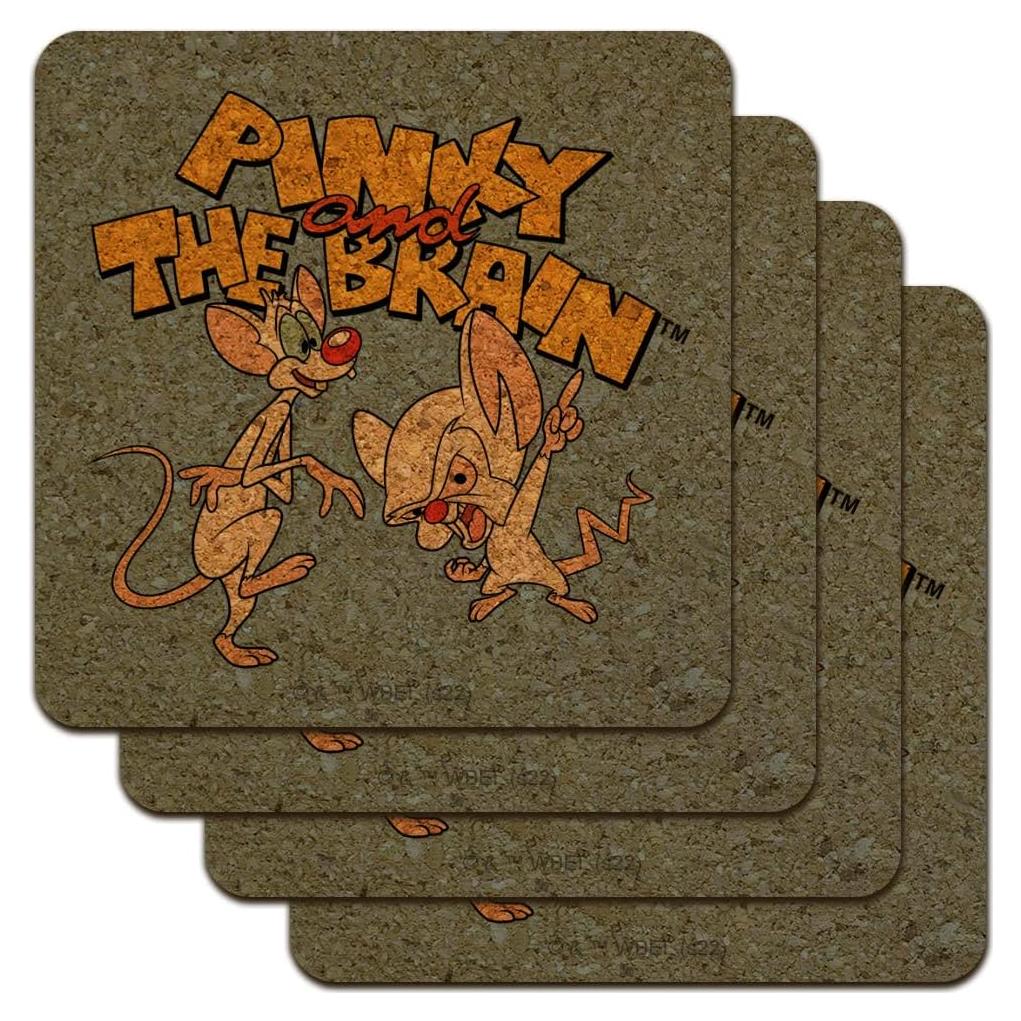 Conjunto de 4 Posavasos de Corcho Pinky y Cerebro Multicolor