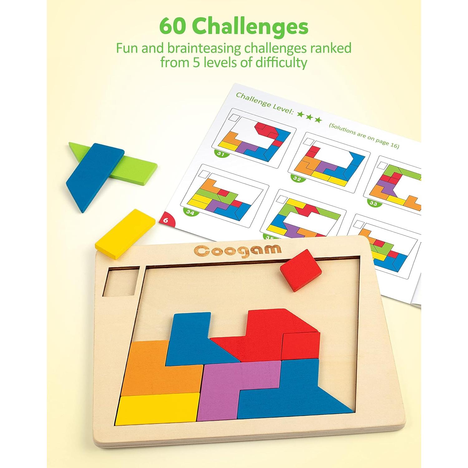 Rompecabezas de Madera Coogam Tangram 60 Desafíos Educativos