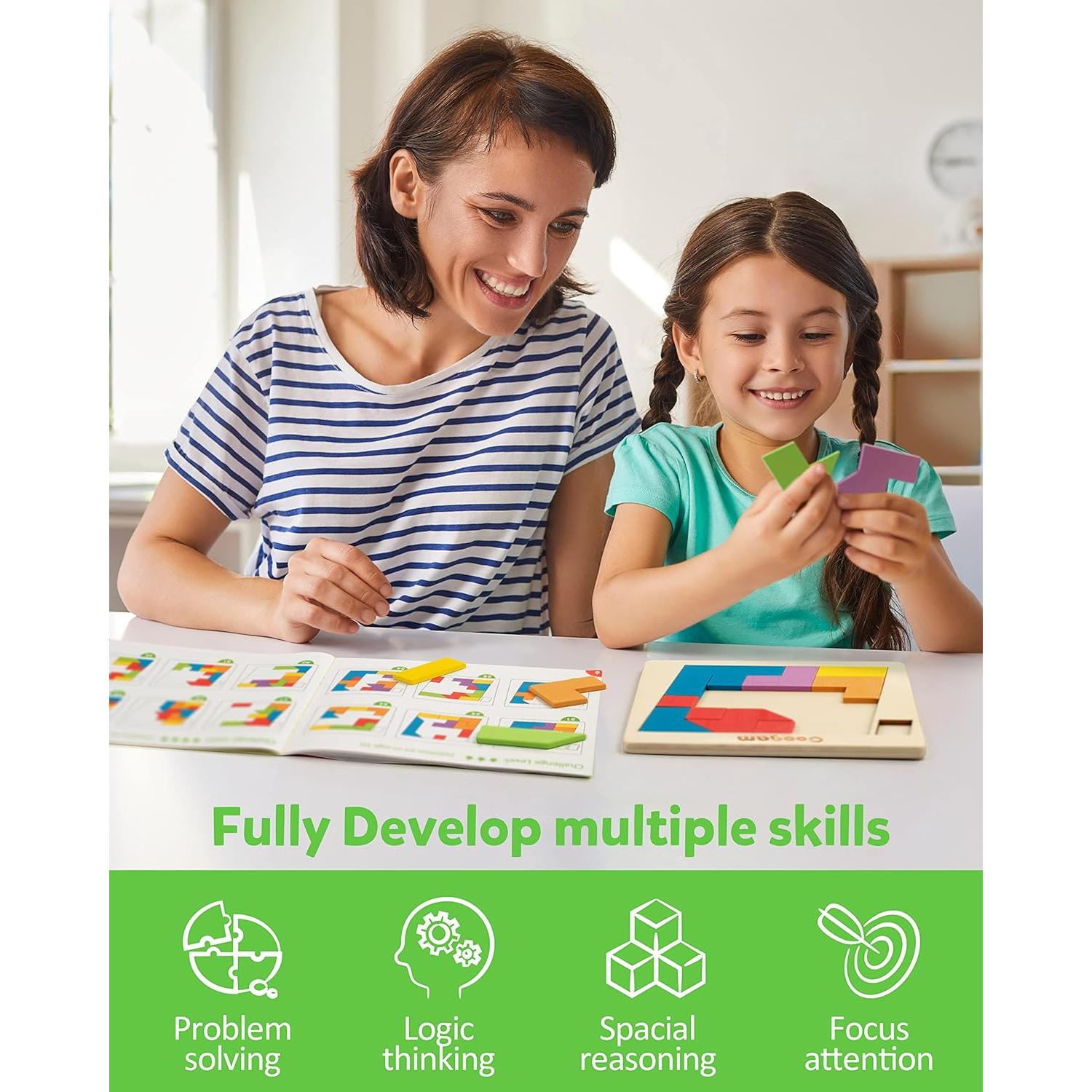 Rompecabezas de Madera Coogam Tangram 60 Desafíos Educativos