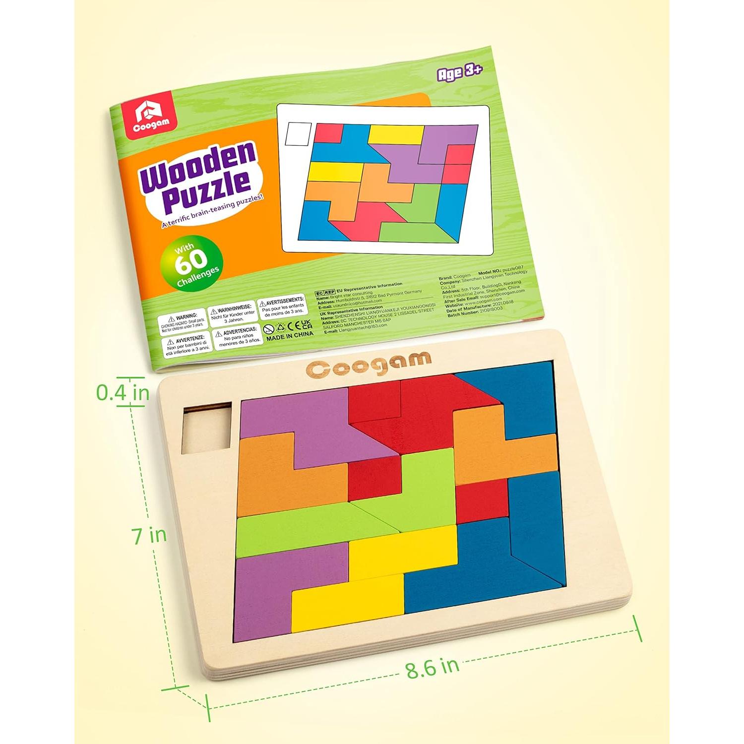 Rompecabezas de Madera Coogam Tangram 60 Desafíos Educativos