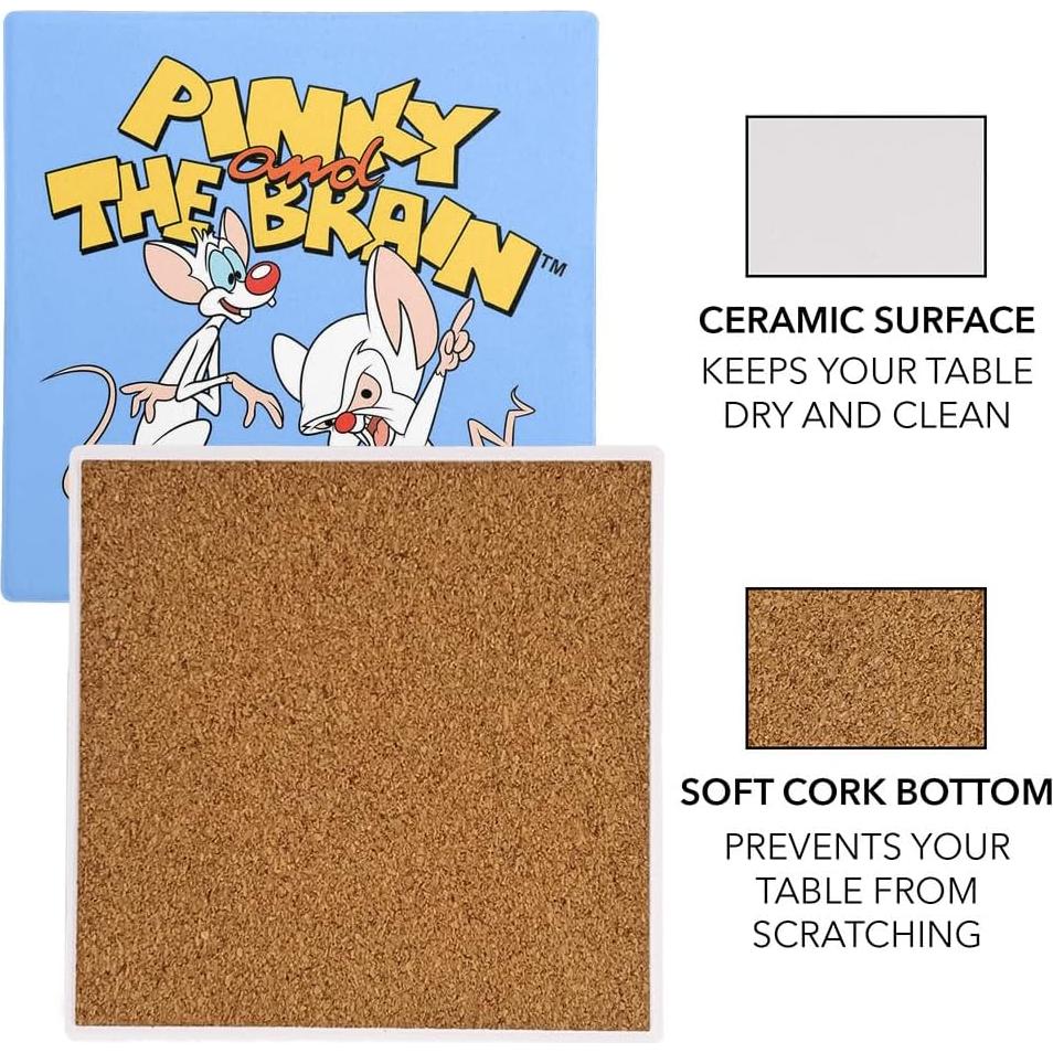 Set de 2 Posavasos Cerámicos Pinky y Cerebro 9.9 cm