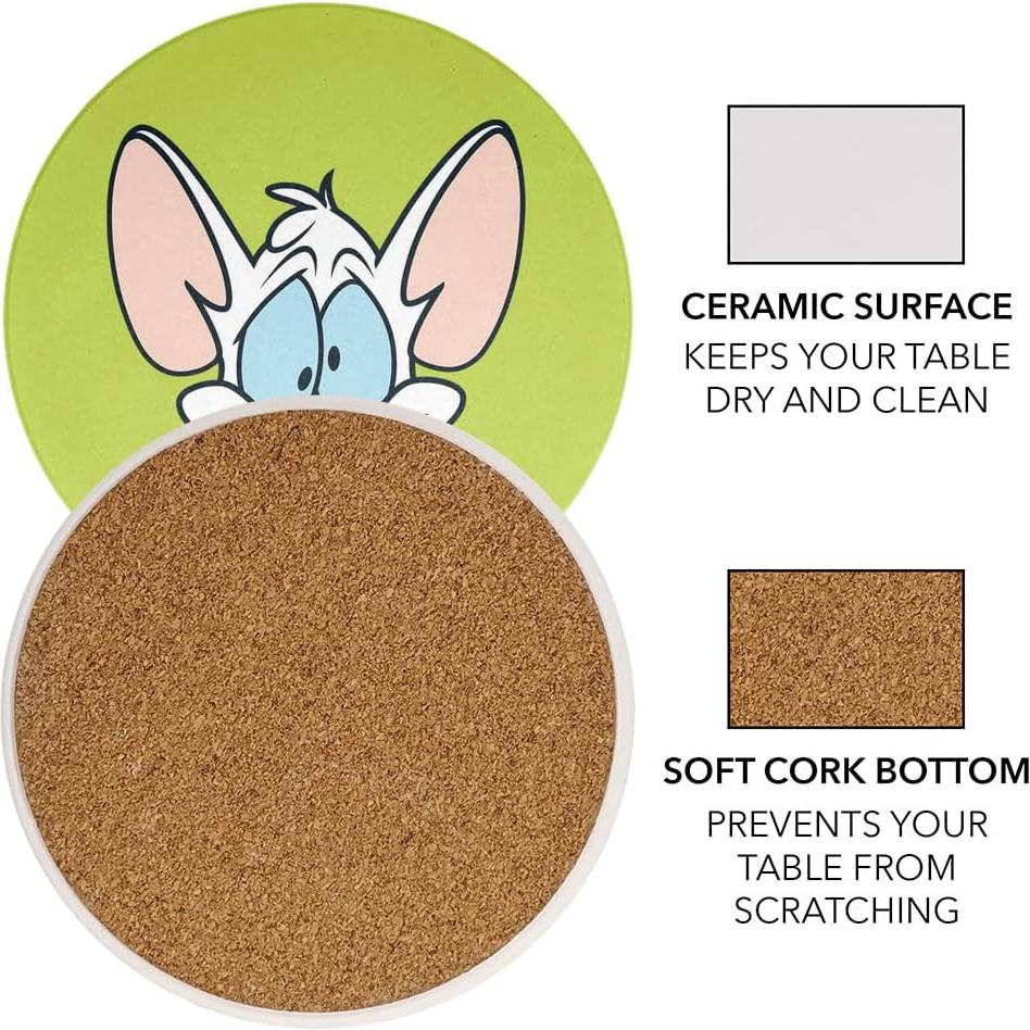 Set de 2 Posavasos Redondos Cerámica Pinky & The Brain 9.9 cm