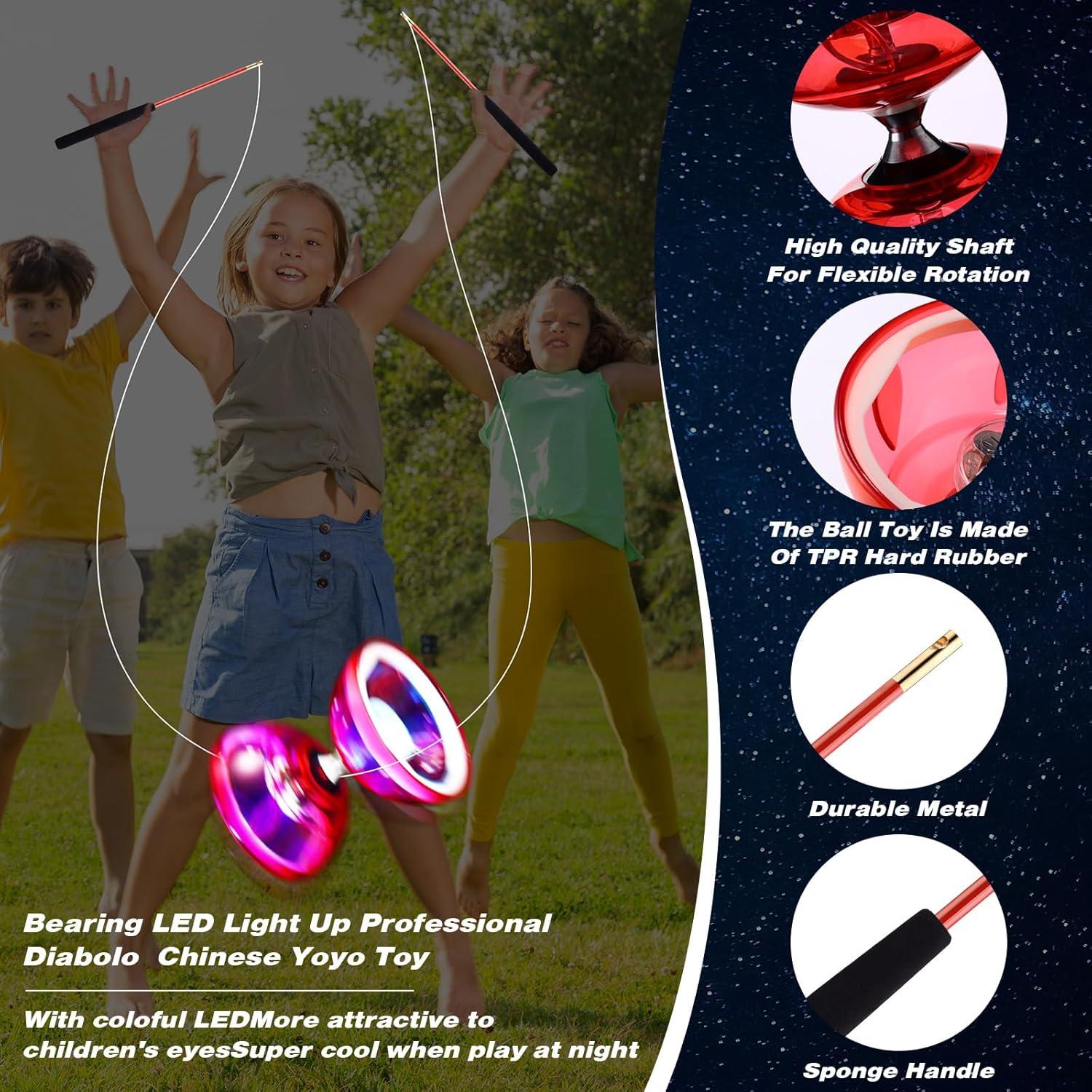 Juego de Diabolo LED Simgoing Rojo con Varitas y Cuerda