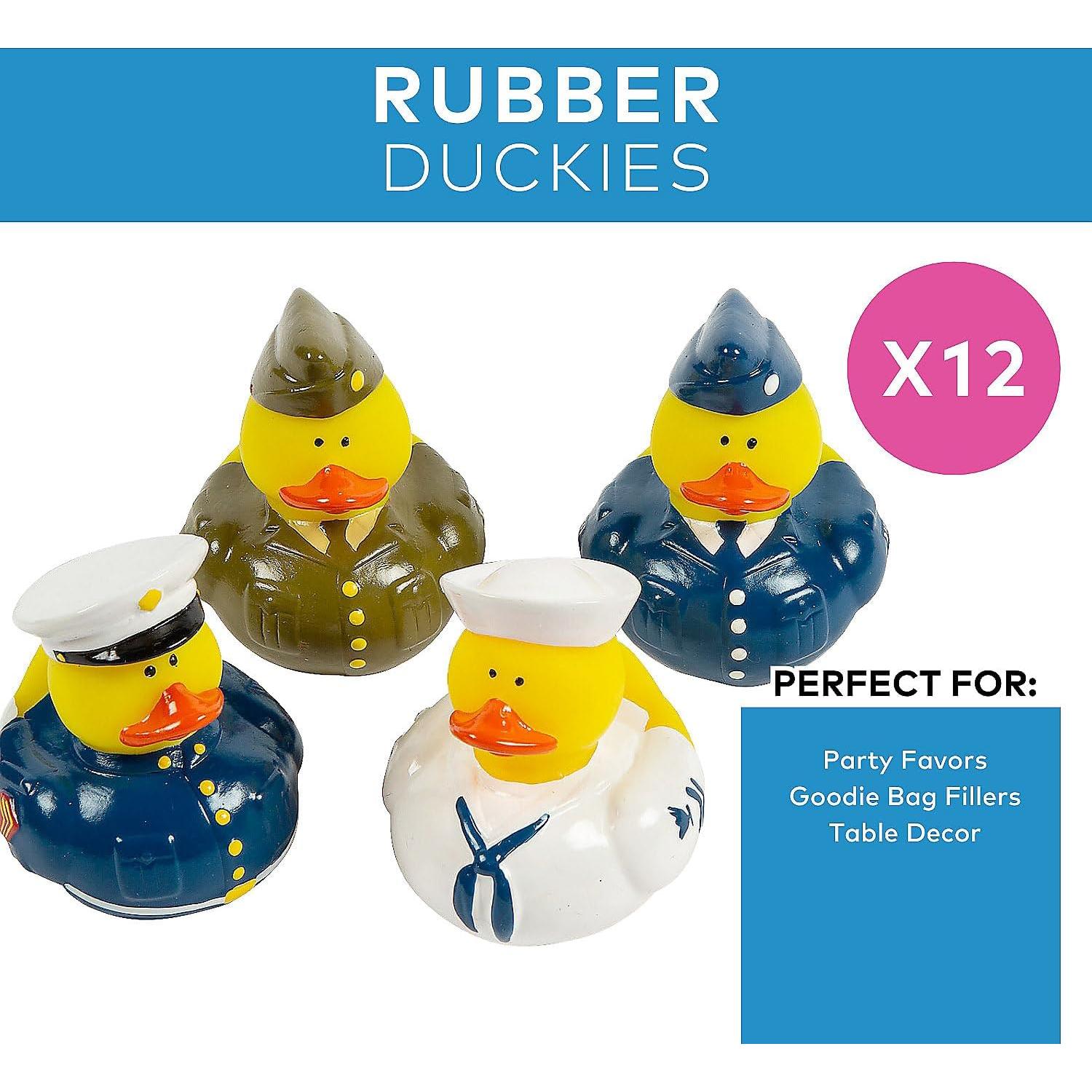 Juego de 12 Patitos de Goma Militares - Diversión Expresa - 5 cm
