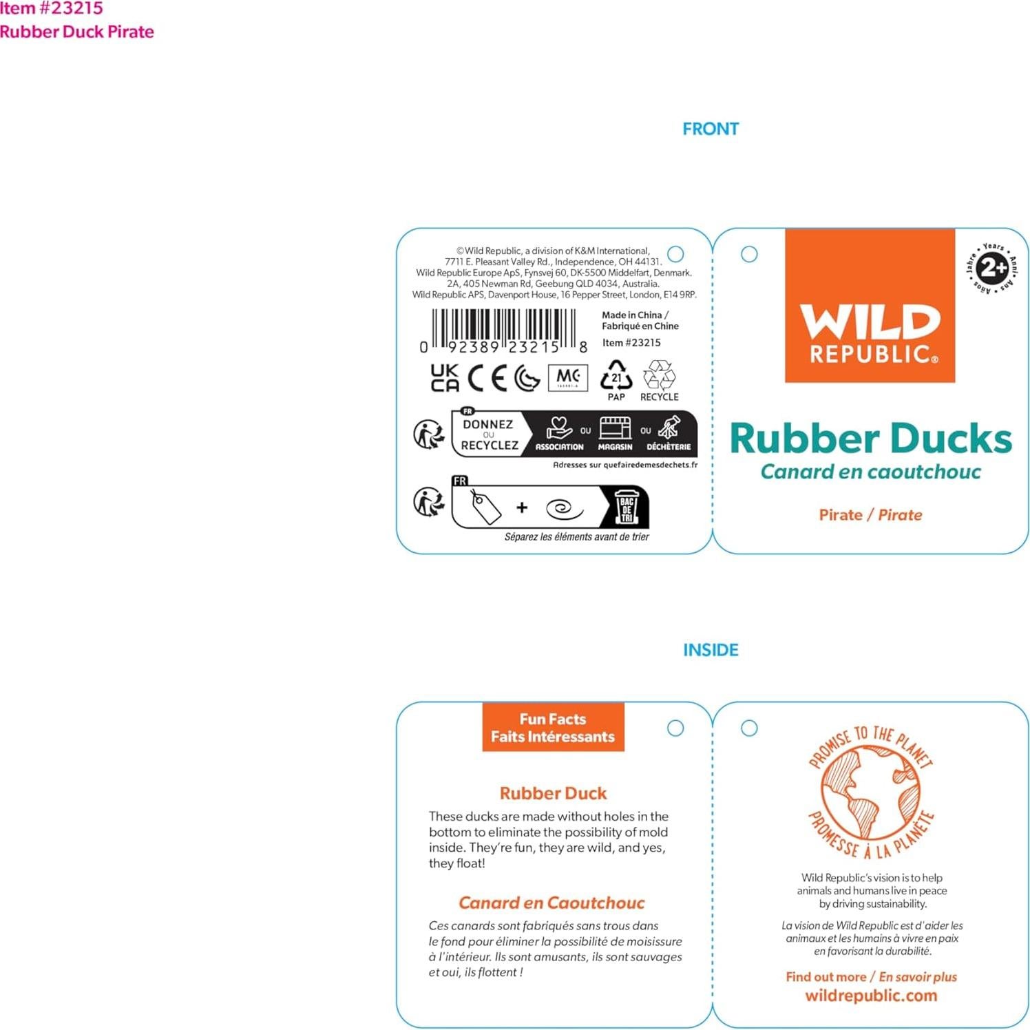 Patito de Goma Pirata Wild Republic 10.16 cm - Juguete de Baño