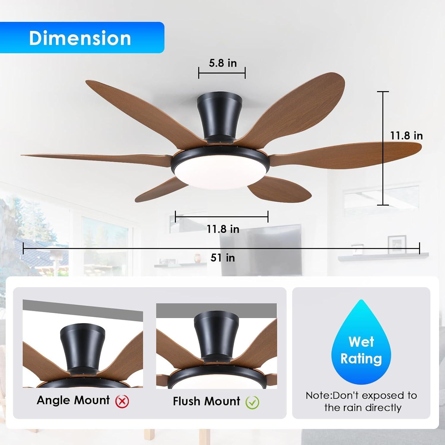 Ventilador de Techo BayDay 130 cm con Luz LED y Control Remoto