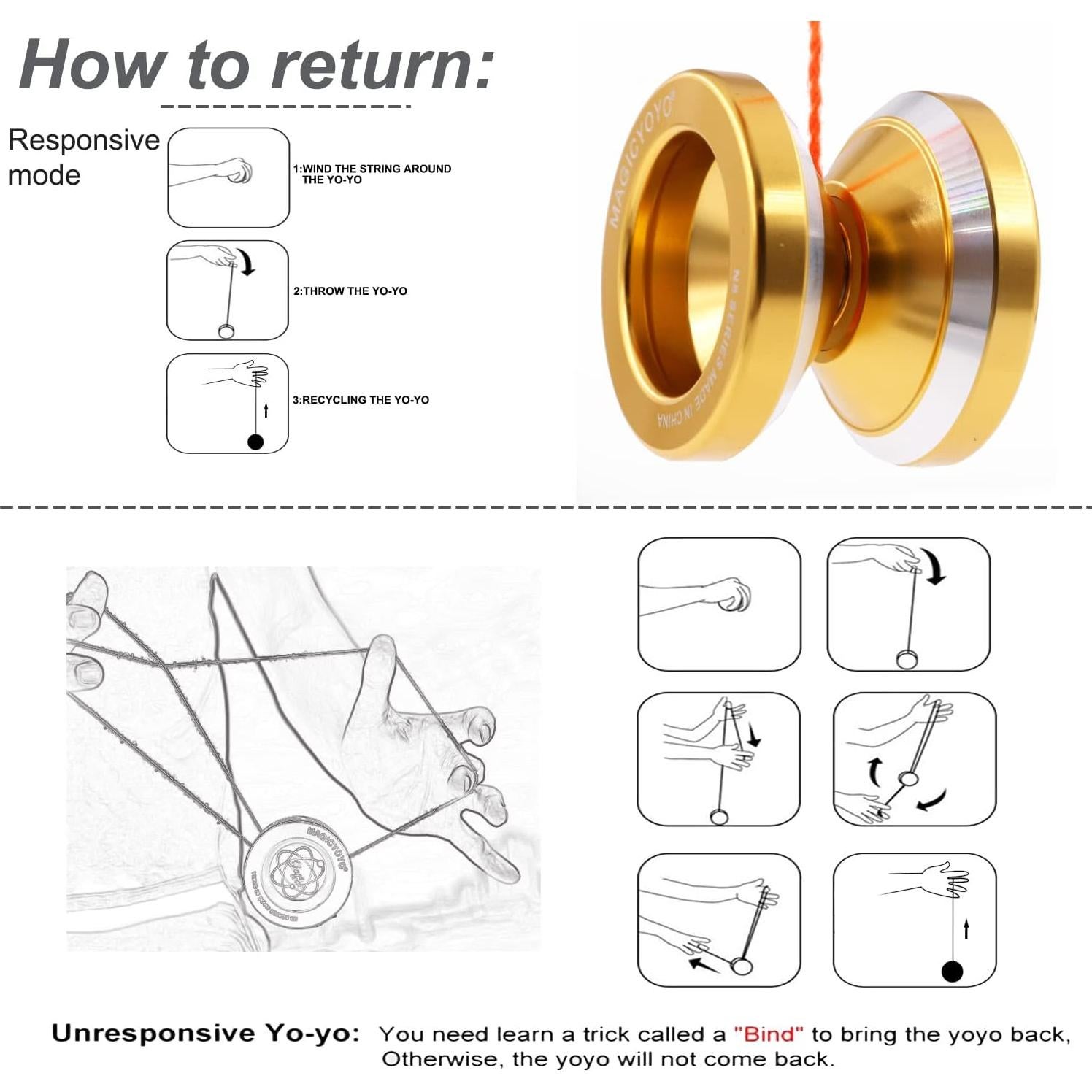 Yoyo Pro MAGICYOYO N8 Dorado para Todos los Niveles