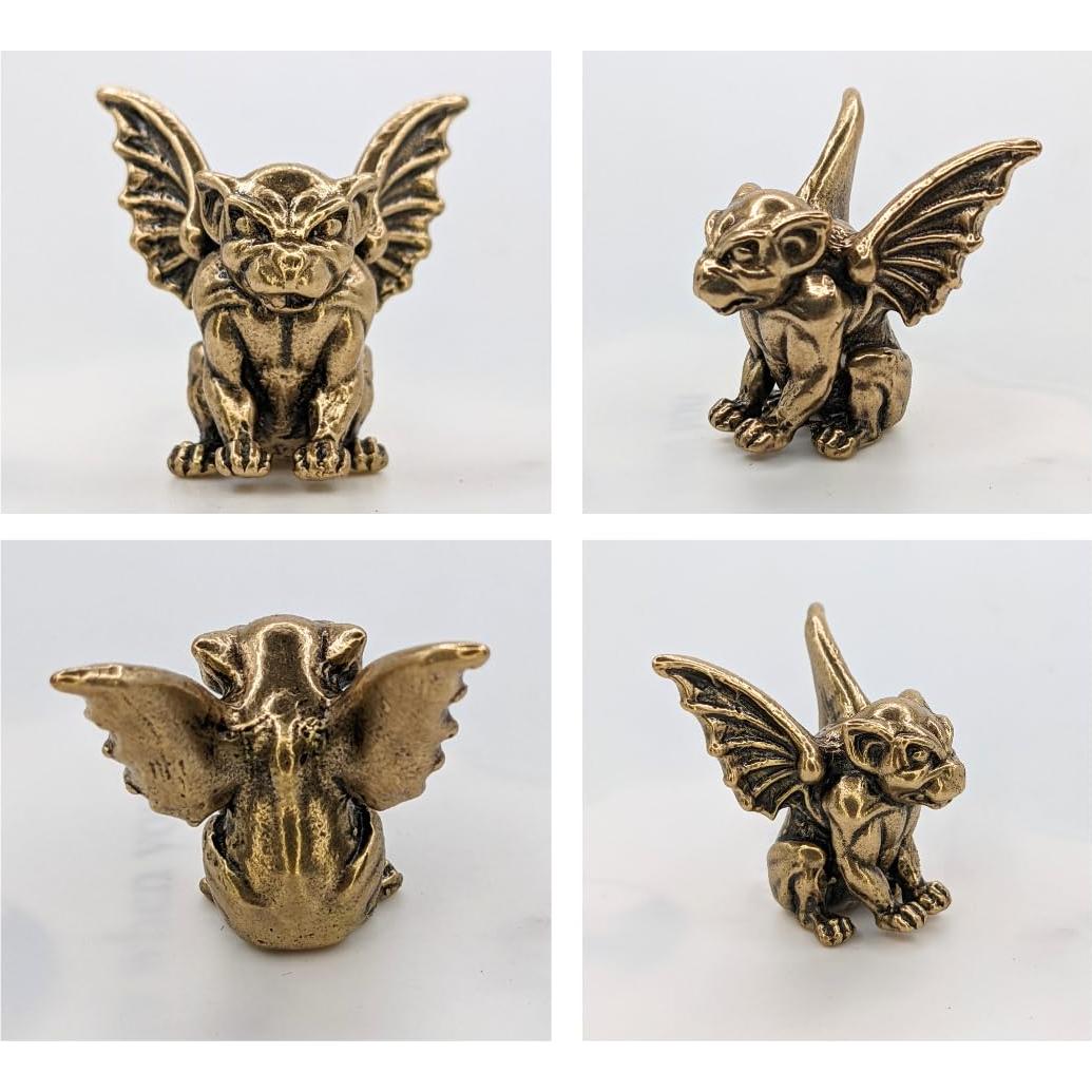 Estatua Miniatura de Gárgola de Latón Hecha a Mano 5-7.6 cm