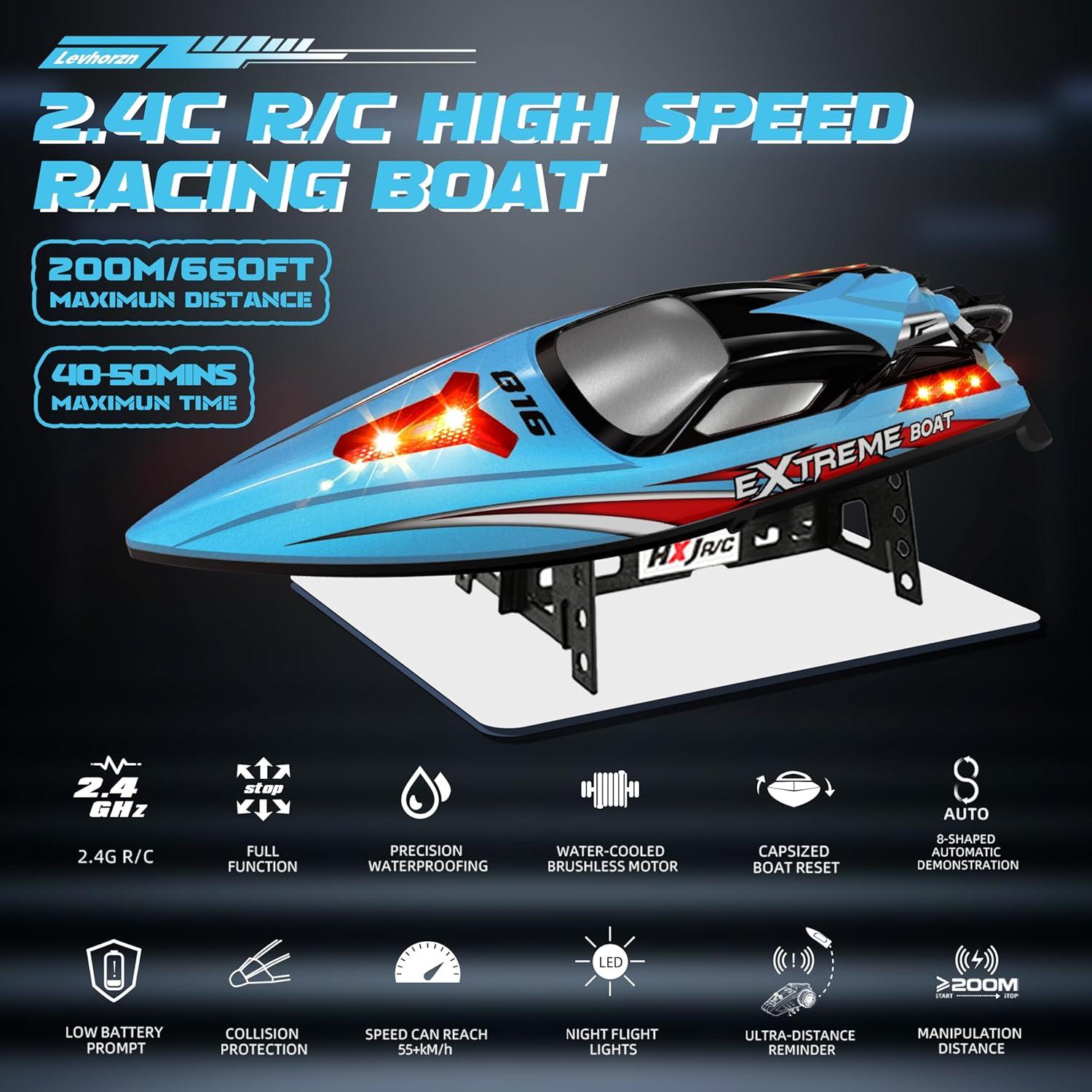 Barco RC HONGXUNJIE 48cm 55KM/h con 2 baterías y auto recuperación