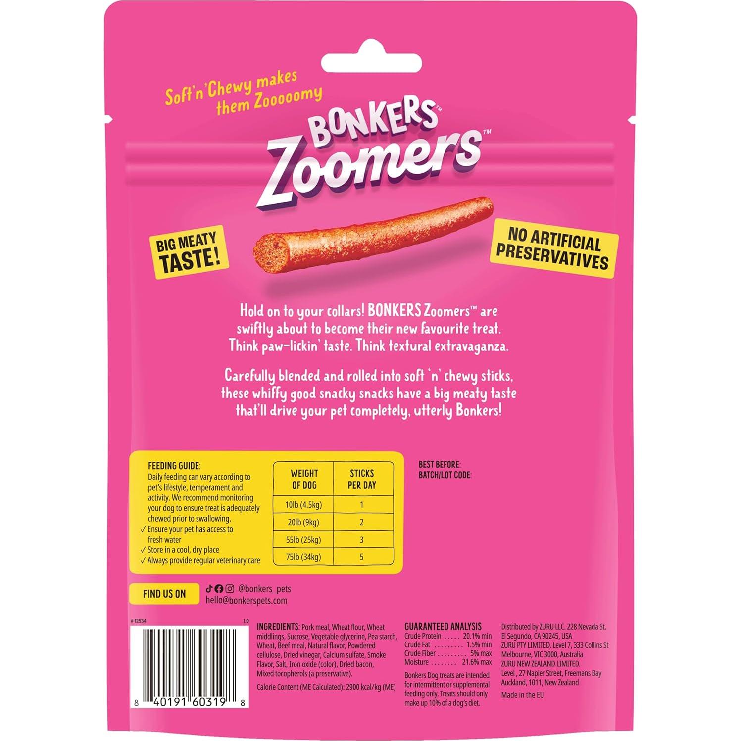 Golosinas para Perros BONKERS Zoomers Sabor Tocino 159 g