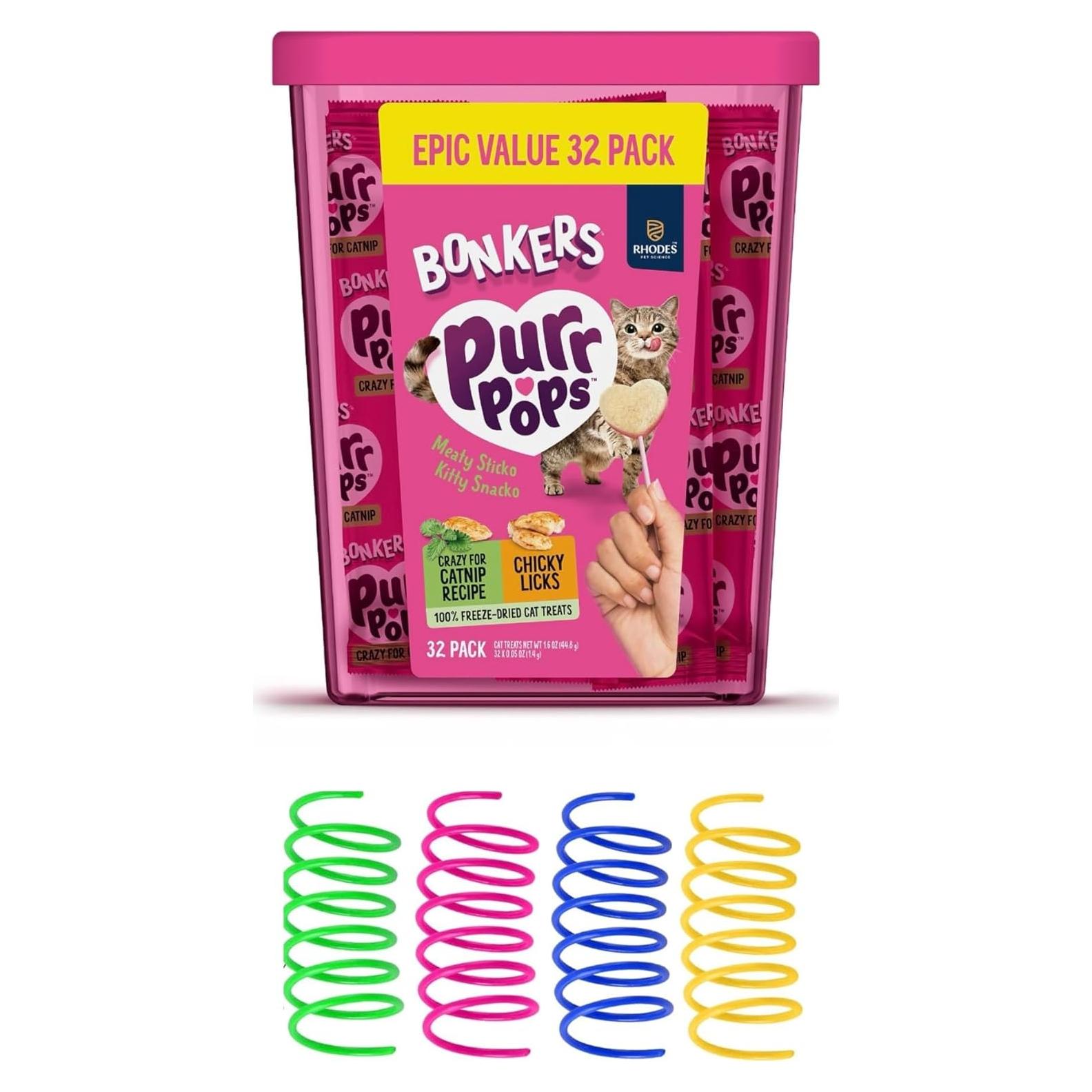 Golosinas para Gatos Bonkers Purrpops 32 Unidades + 4 Juguetes