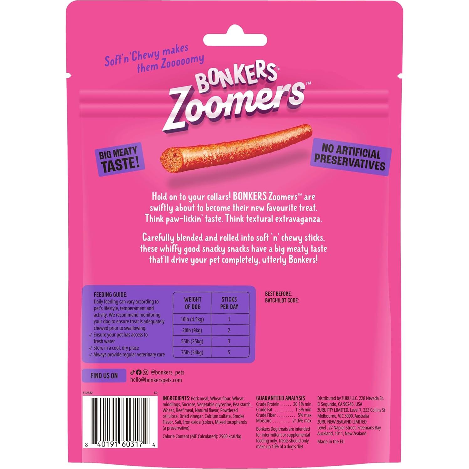 Golosinas para Perros Bonkers Zoomers Sabor Carne BBQ 159g